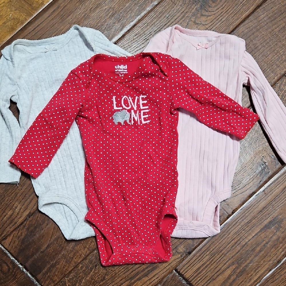 💝💝5/$25💝💝Child of Mine Red, Gray, and Pink Bodysuit Trio